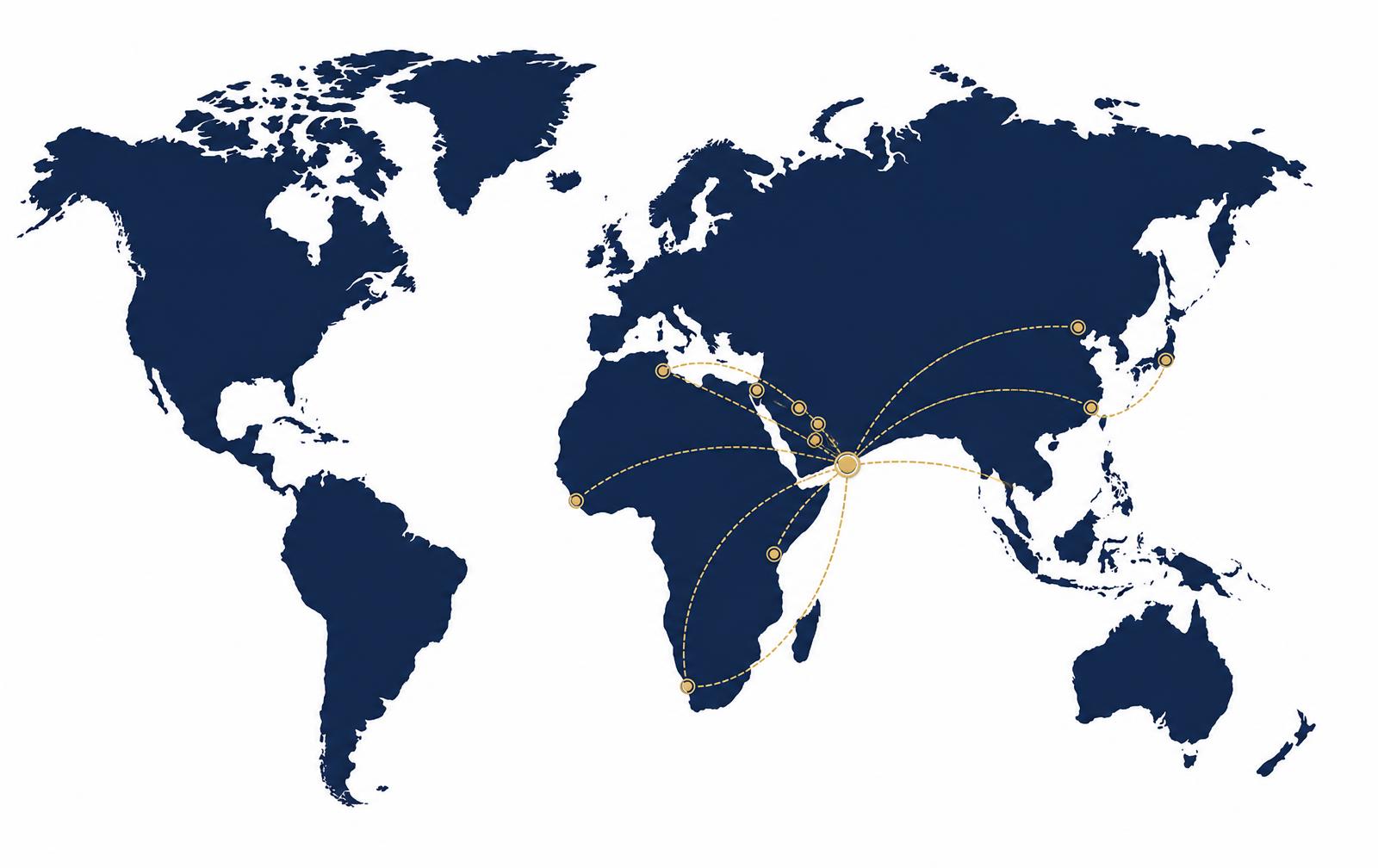 World map showing trade routes connecting Oman with the GCC, China and Africa